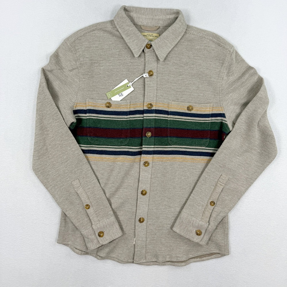 Marine Layer Pacific Twill Overshirt Stretch / Size S Mens / Taupe Stripe NEW